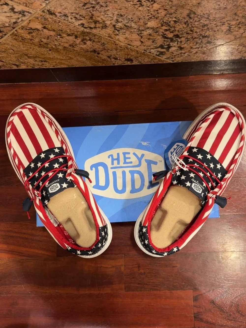 Hey Dude Mens Slip-On Sneakers in Red, White & Blue Stars & Stripes